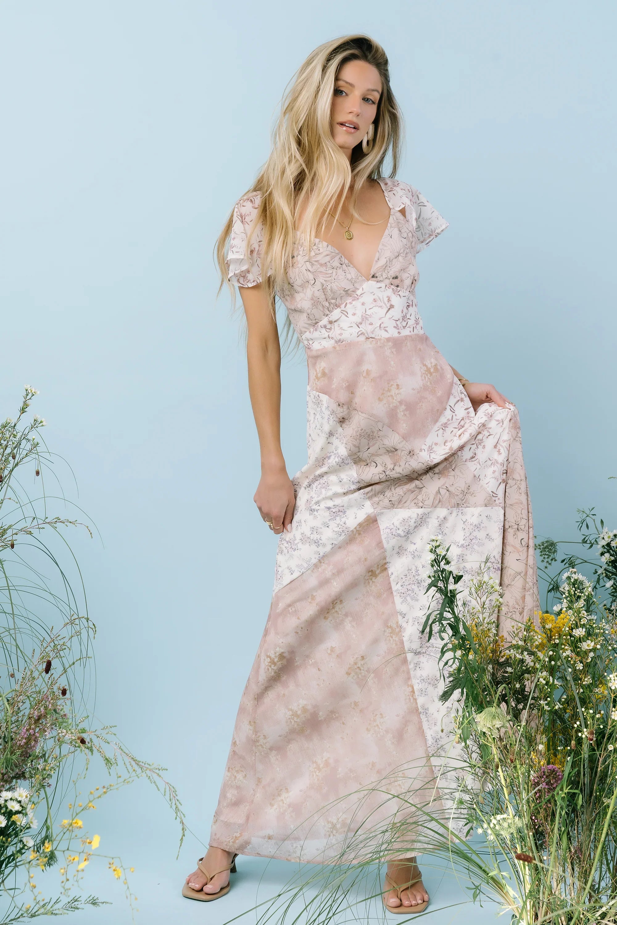 Zola Patchwork Maxi Dress in Ivory
