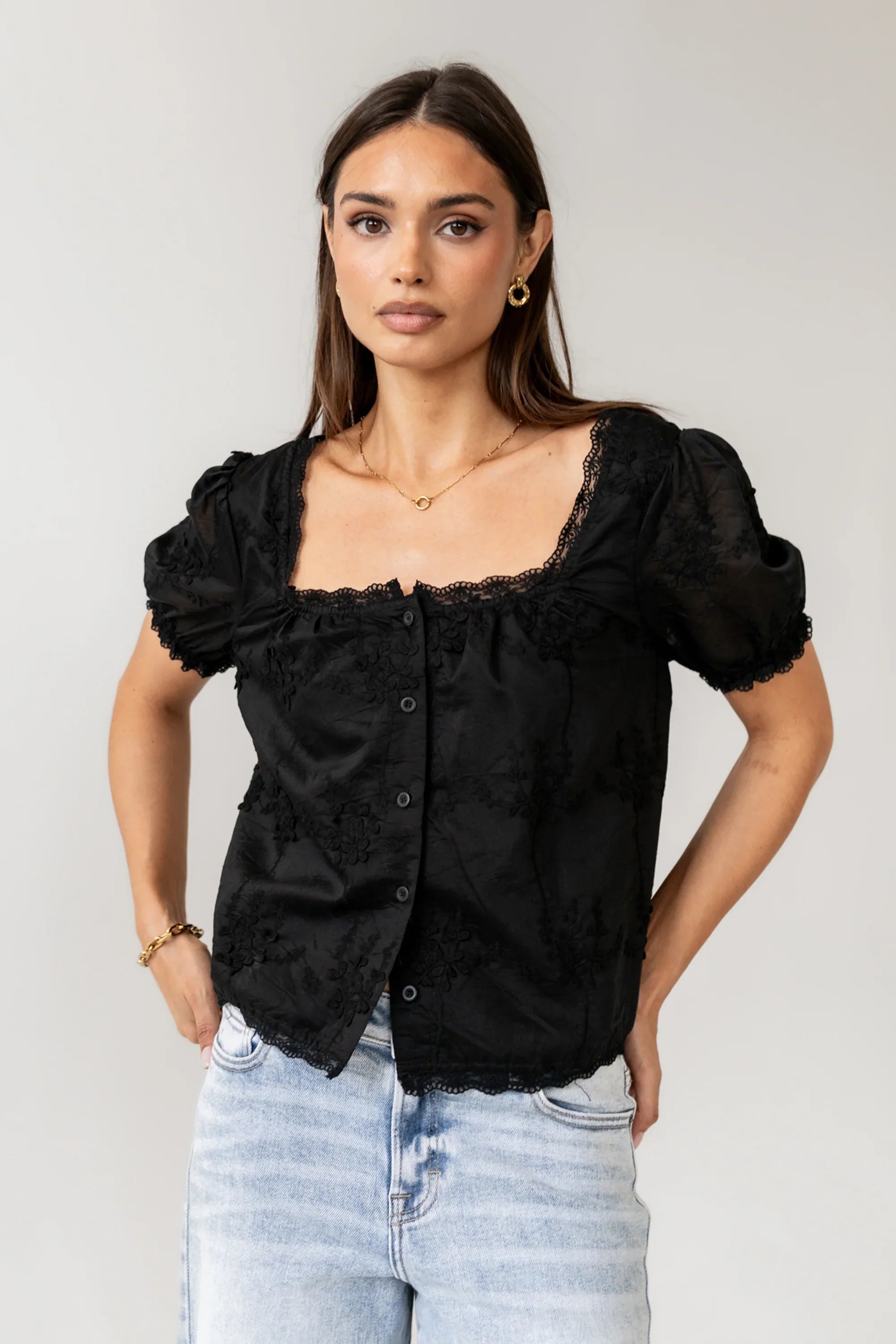 Hadley Embroidered Blouse in Black