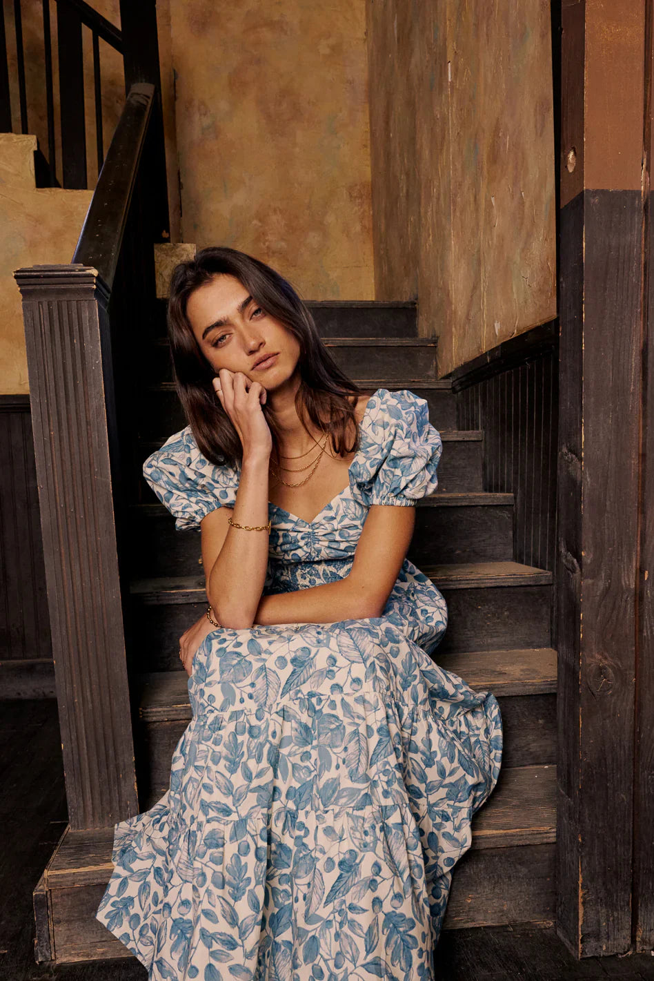 Robbie Floral Midi Dress in Blue