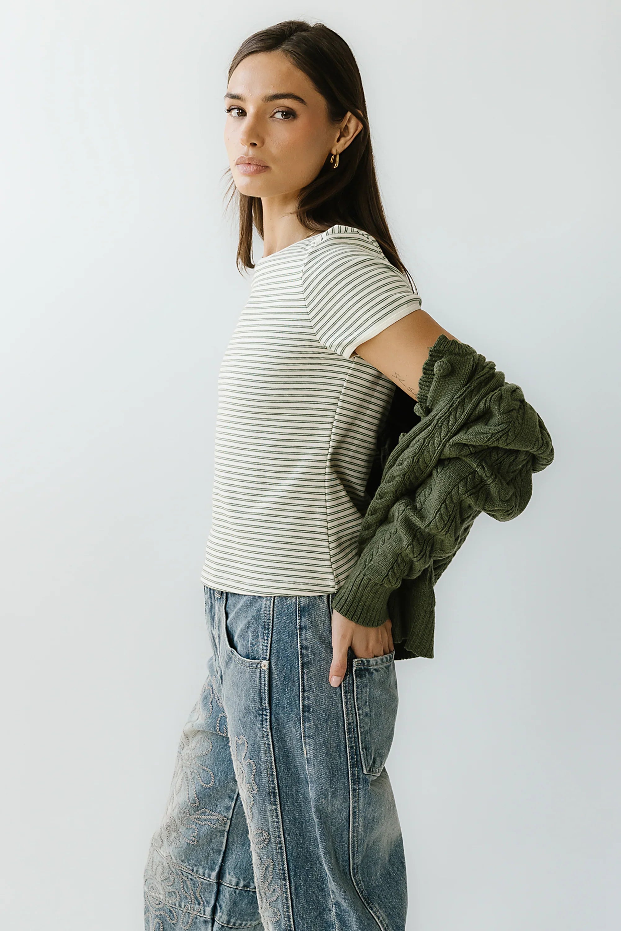 Marcie Striped Tee in Green