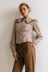 Brenna Gingham Blouse in Mocha