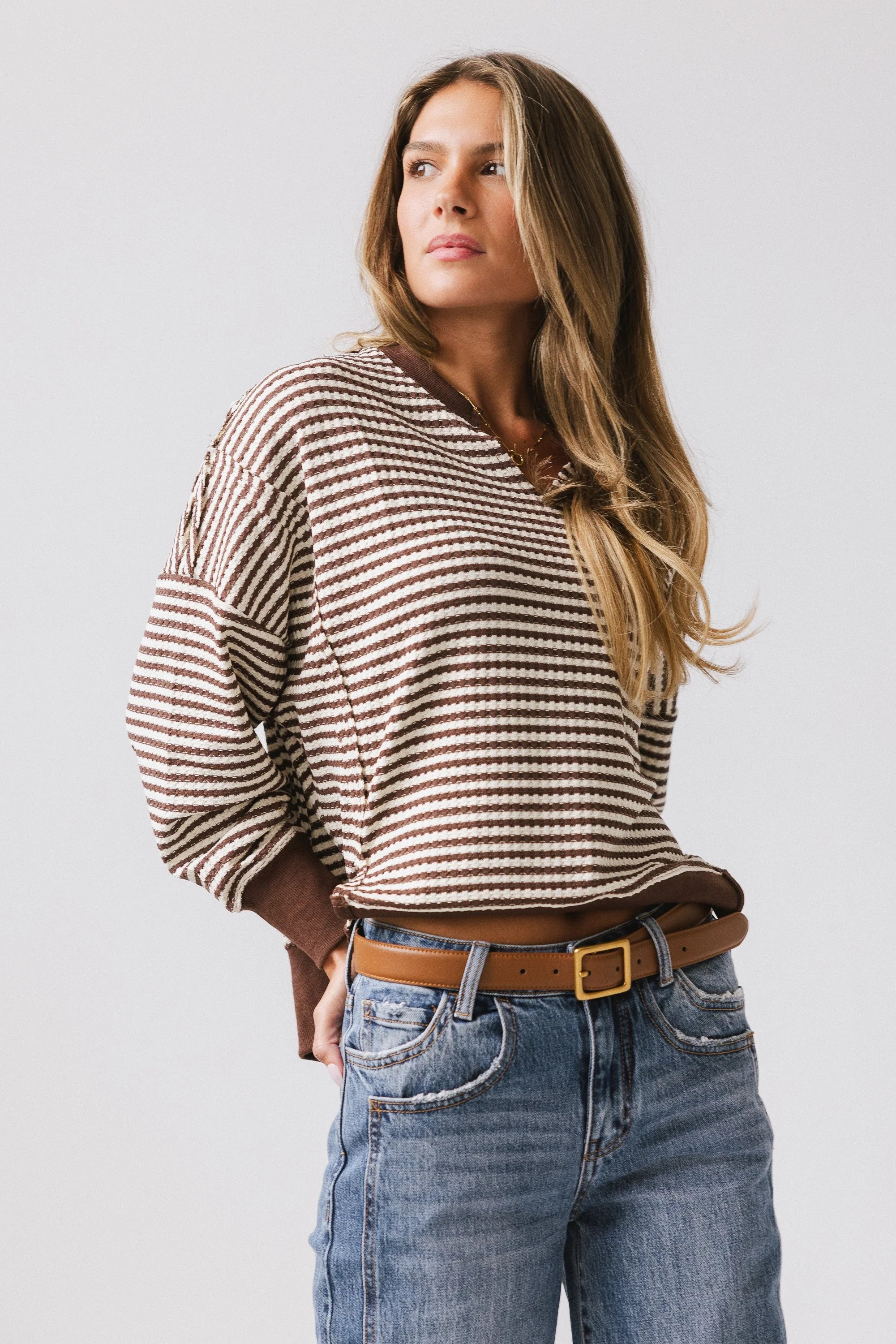 Wells Striped Top in Brown